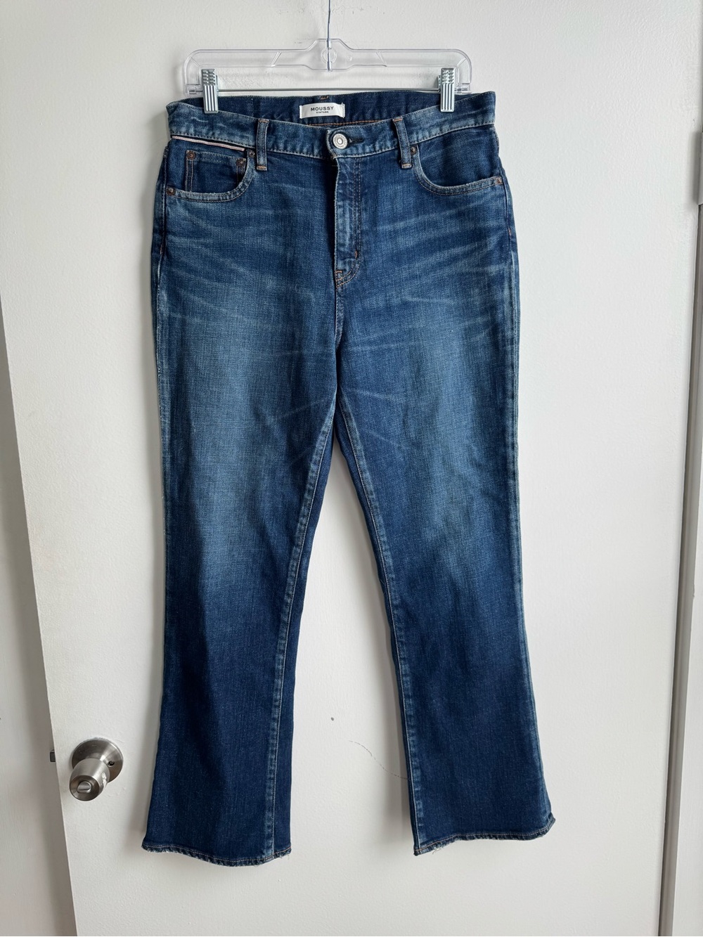 Moussy Vintage Womens Mid Rise Flare Dark Wash Jeans, sz. 28